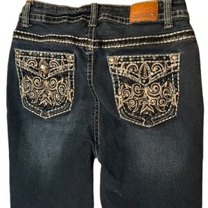 Lamasini Premium Jeans Women's Blue Embroidered Rhinestone Jeans Size 9